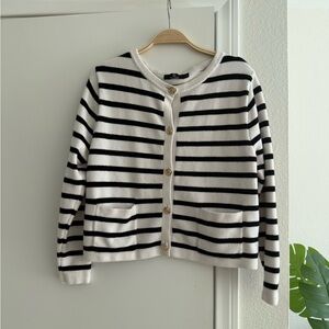 Preppy Classic Cardigan Balletcore Navy and White Striped Women's Sweater